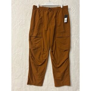 Original Use Mens Cargo Pants Brown Elastic Waist Toggle Drawstring Size L NEW